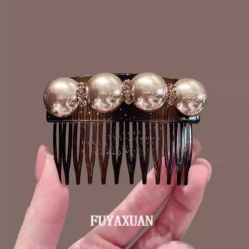 法式复古珍珠水钻发梳发夹女高端刘海夹前额碎发整理插梳一字边夹