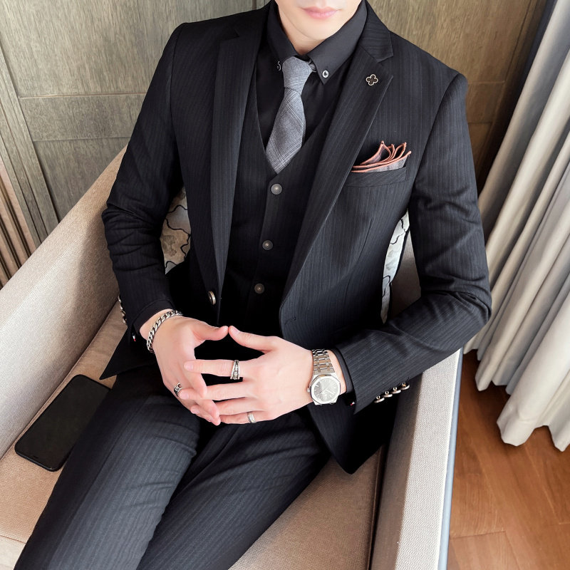 SPRING SUIT SUIT MENS THREE-PIECE KOREAN SLIM FIT SUIT GROOM WEDDING DRESS BUSINESS CASUAL FORMAL WEAR