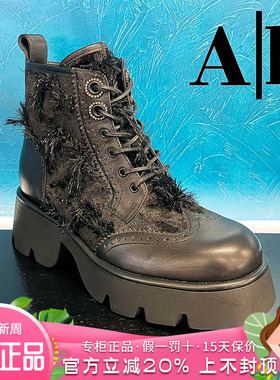 正品Ah女鞋热销冬季新款时尚牛皮圆头粗跟时装靴短鞋AAJ44DA0119