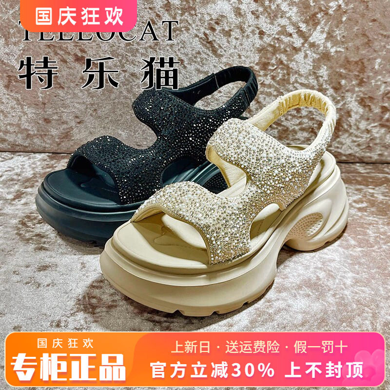 专柜正品特乐猫女鞋2026夏新款时尚中跟露趾厚底凉拖TJH62L83101