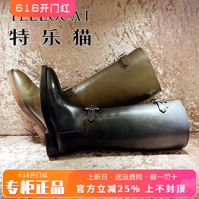 正品TELLOCAT特乐猫女靴热销冬款圆头粗跟牛皮中筒靴TLNS43D08030