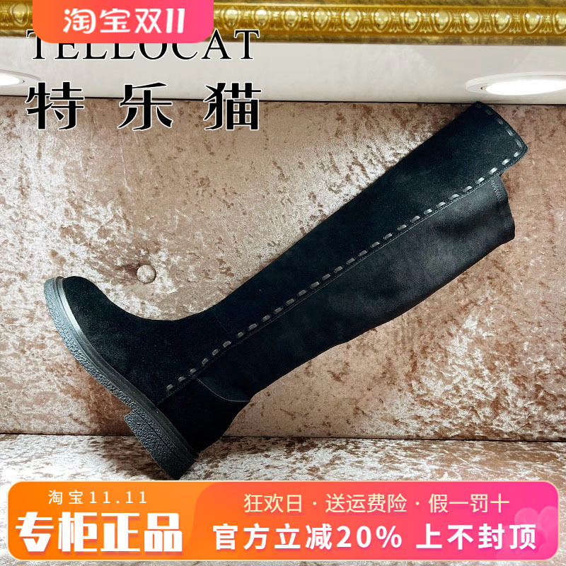 正品TELLOCAT特乐猫2025冬新款牛皮圆头中跟粗跟长靴TOS53D87008