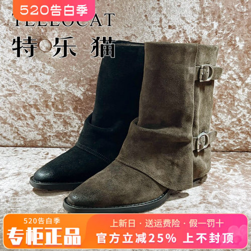 正品TELLOCAT特乐猫女靴2025秋新款牛皮高跟尖头短靴TGH53D70365