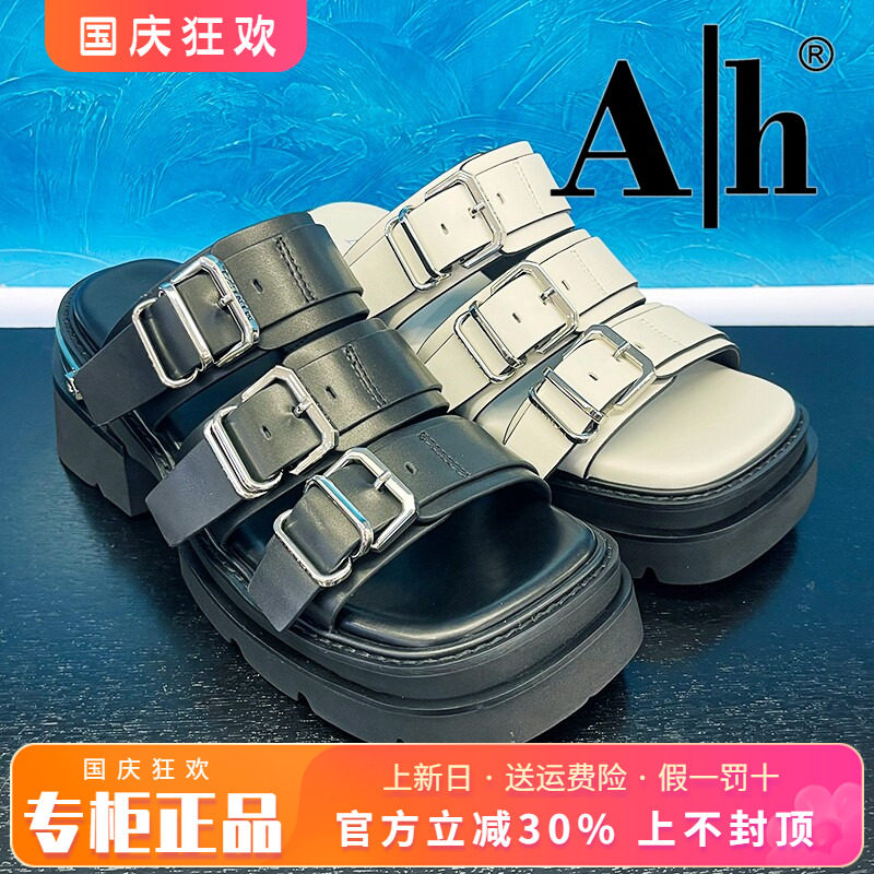 正品卡美星Ah女鞋热销夏季新款牛皮粗跟舒适凉鞋拖鞋AMZ42L01503