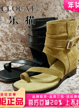 正品特乐猫女鞋2025夏新款时尚舒适真皮罗马凉鞋凉靴TLX52L39502