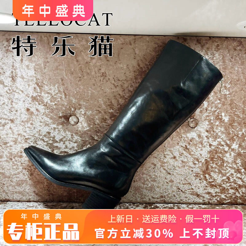 正品TELLOCAT特乐猫2025冬新款方头高跟水台底长靴TJH53D76051
