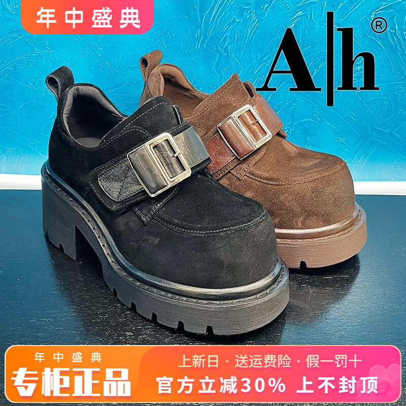 正品卡美星Ah女鞋2025秋新款高跟粗跟粘扣英伦风单鞋AXH53550601
