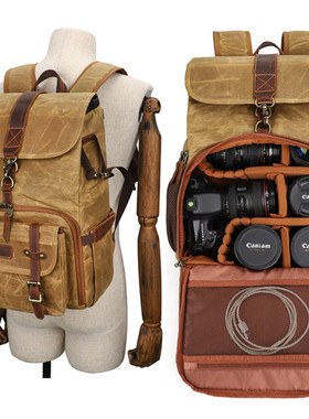 适用于佳能尼康索尼相机摄影包单反双肩防水帆布上下分层相机背包