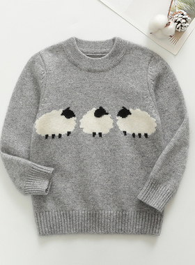 秋冬儿童毛衣灰色男女童羊绒衫半高领羊毛衫韩版宝宝外套卡通小羊