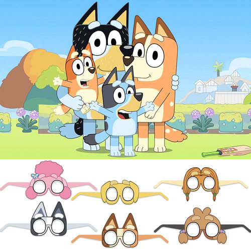卡通布鲁伊主题纸质眼镜儿童生日舞会装饰Bluey面具拍照道具用品