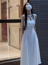 白色吊带连衣裙女2024春夏新款大码胖mm法式茶歇气质收腰a字长裙