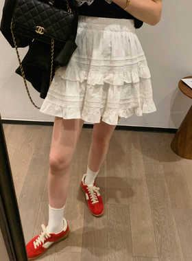白色蛋糕裙半身裙女夏季新款大码胖mm松紧腰高腰显瘦A字裙短裙子