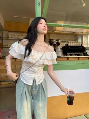 衬衫大码短款夏季设计感露肩小众