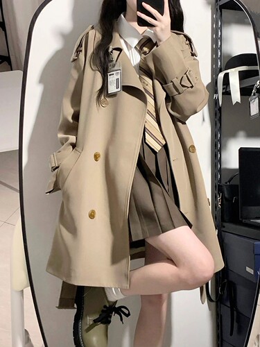 长袖西装领中长款英伦风风衣外套