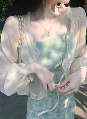 冰丝防晒雪纺开衫女夏季大码胖mm薄款空调衫外搭罩衫坎肩披肩外套