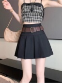 胖mm高腰百搭a字显瘦短裙子 大码 学院风复古西装 百褶半身裙女夏季