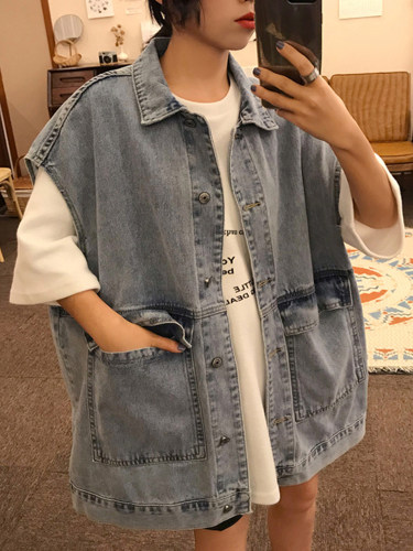 BF风百搭宽松牛仔外套马夹