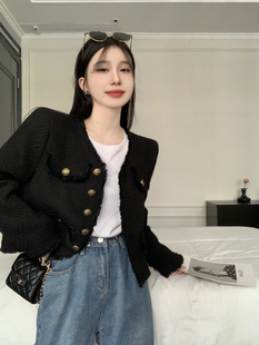 宽松别致短款 胖mm小众长袖 上衣 大码 复古气质小香风外套女秋冬新款