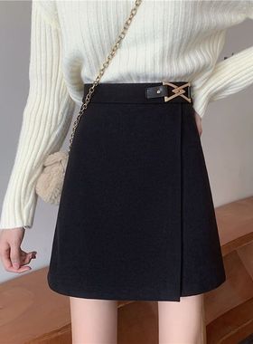 毛呢半身裙女秋冬季大码胖mm高腰A字裙百搭遮跨包臀短裙显瘦裙子