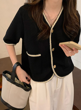 大码胖mm法式减龄小香风短款上衣女夏季短袖遮肚显瘦气质别致衬衫