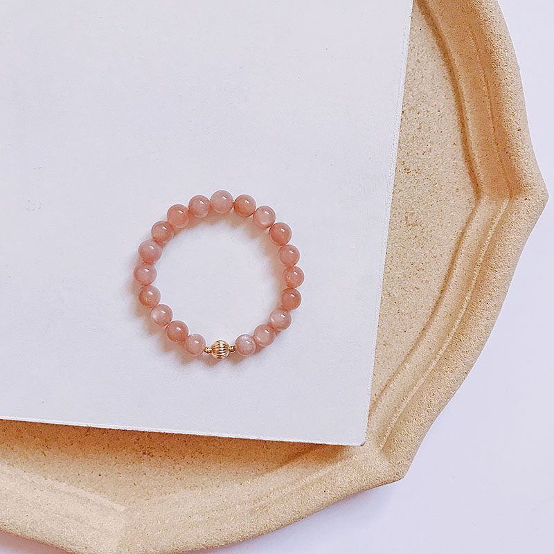 橘粉酱◆天然太阳石橙月光石水晶简约复古手串手链女不掉色礼物