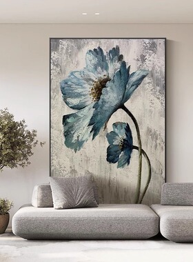 纯手绘油画客餐厅沙发背景花卉落地装饰壁画入户玄关抽象肌理挂画