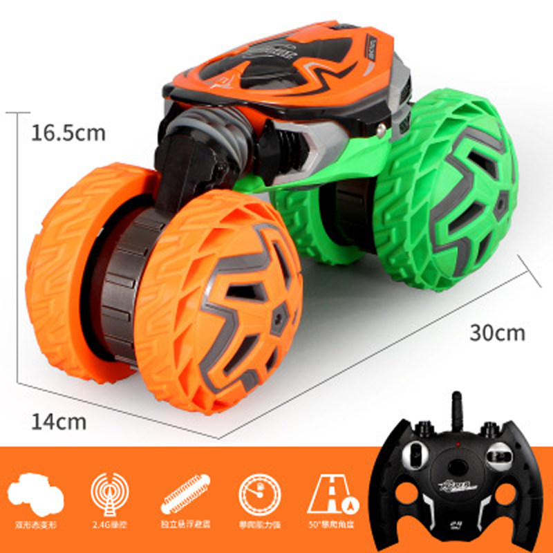 전면 및 후면 충전 원격 제어 오프로드 등반 트위스트 파이어 휠 자동차 장난감 고무 바퀴 강한 공중제비 변형 낙하 방지