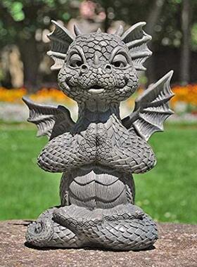 跨境小恐龙冥想雕像合十张开伸手抱灯恐龙花园装饰树脂工艺品摆件