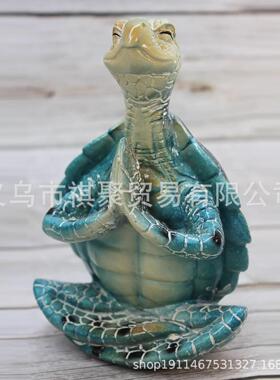 跨境外贸款树脂工艺品摆件瑜伽乌龟打坐冥想海龟家居装饰品