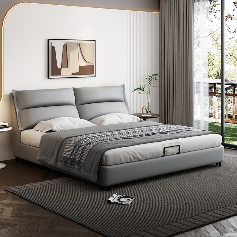 瑶海现代简约皮艺床轻奢主卧室双人1.8米大床储物床软包靠背婚床