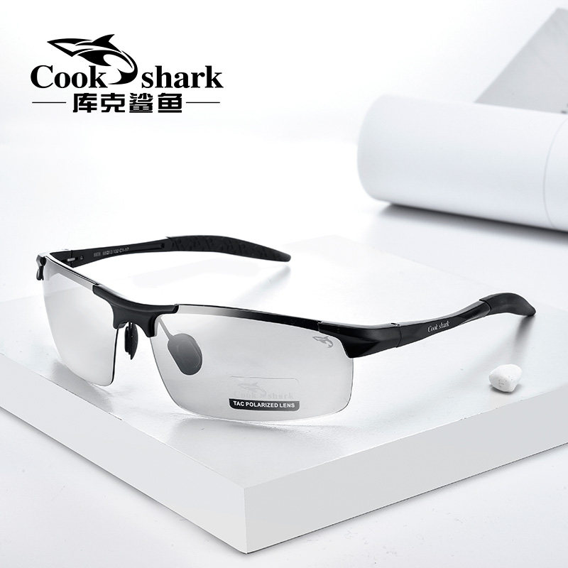 库克鲨鱼偏光变色太阳镜男司机镜日夜两用墨镜夜视眼镜开车专用