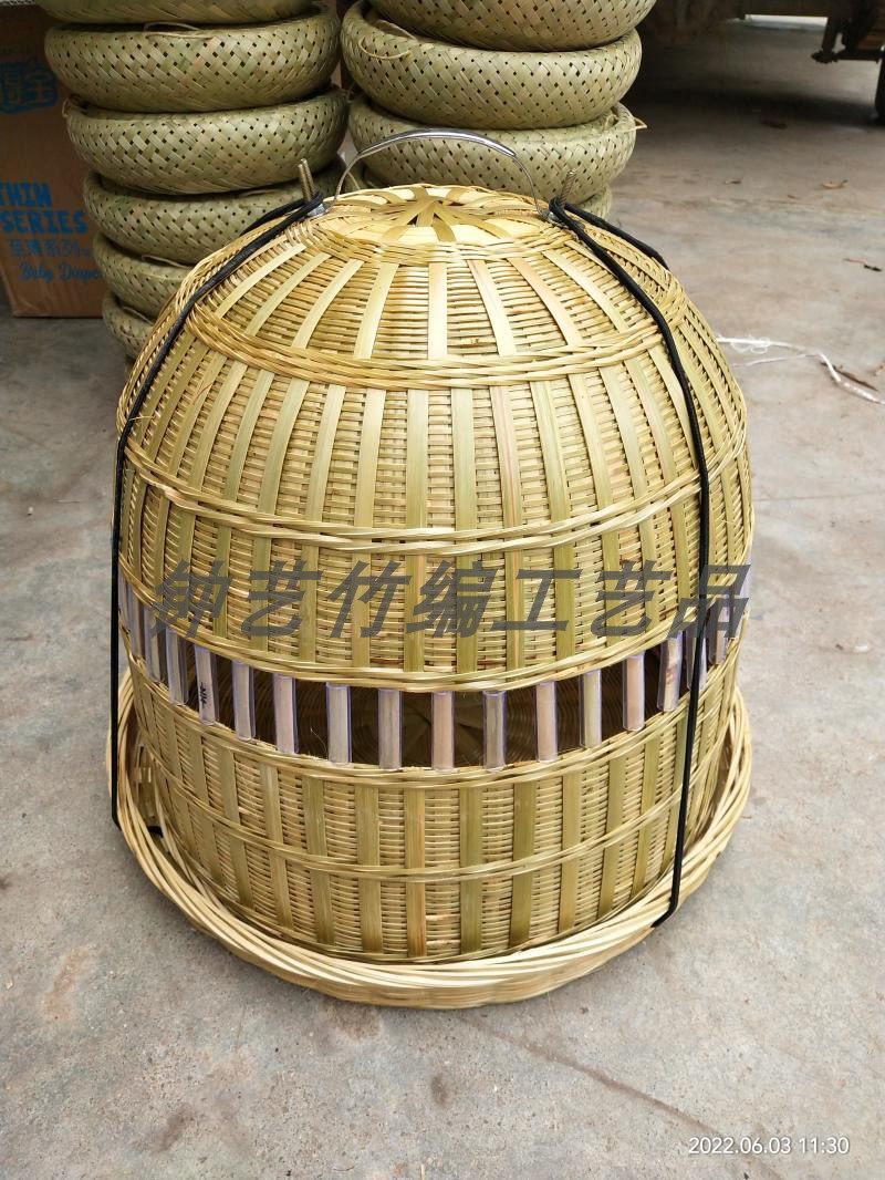 竹编笼精品宠物鸡媒笼斗鸡笼养宠实用底加密底七彩鸡笼手工编竹笼