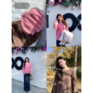 小象【奢享暖绒】拉毛山羊绒加厚保暖圆领套头毛衣针织衫贴肤不扎