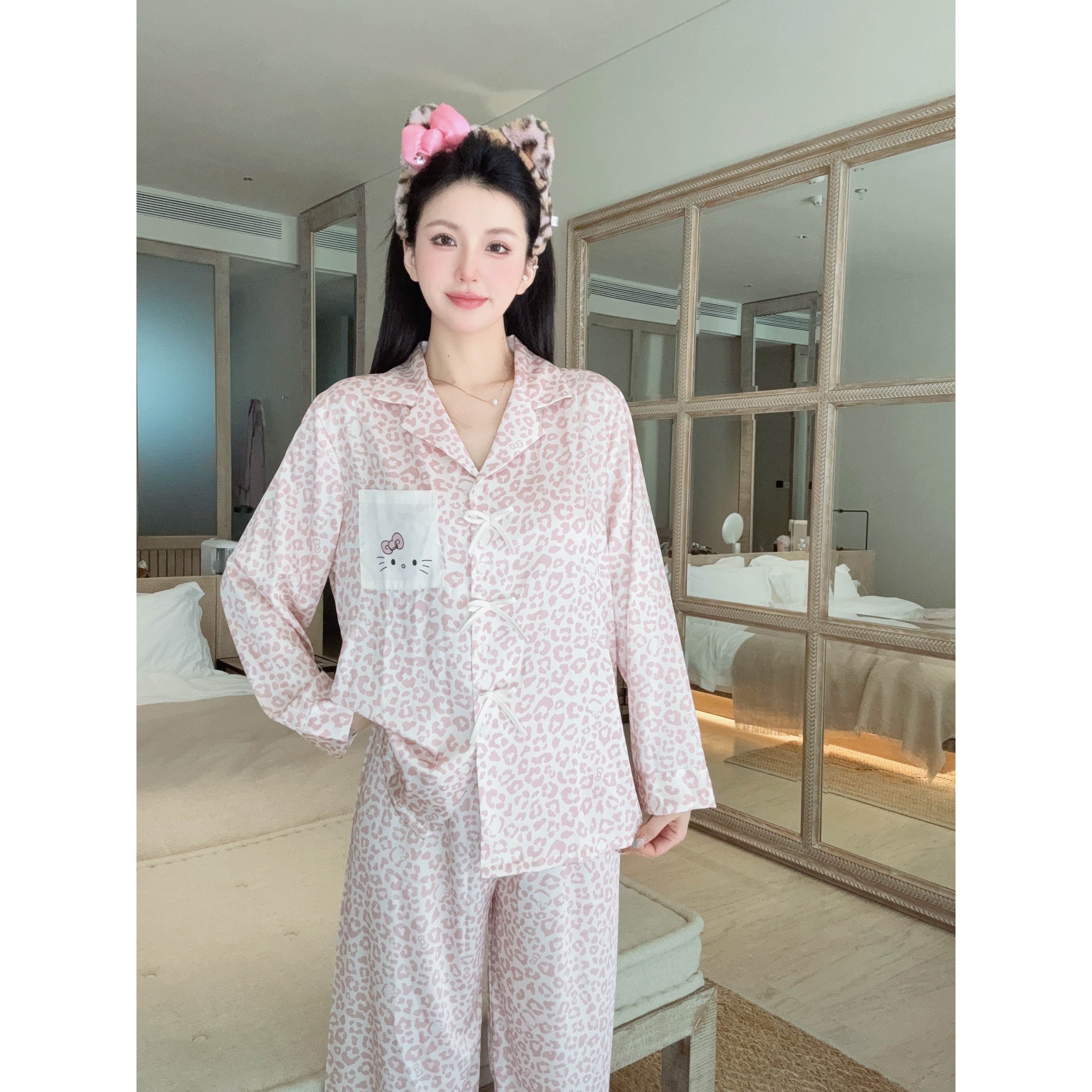 小象睡衣女春秋季冰丝长袖家居服