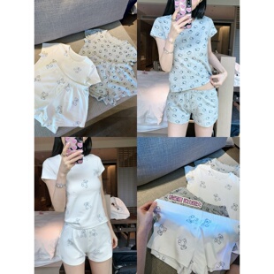 微甜套装 套装 bm风满印kitty 短裤 小熊纯棉软糯针织短袖 小象