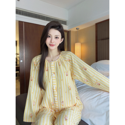 小象全棉双层纱睡衣套装女