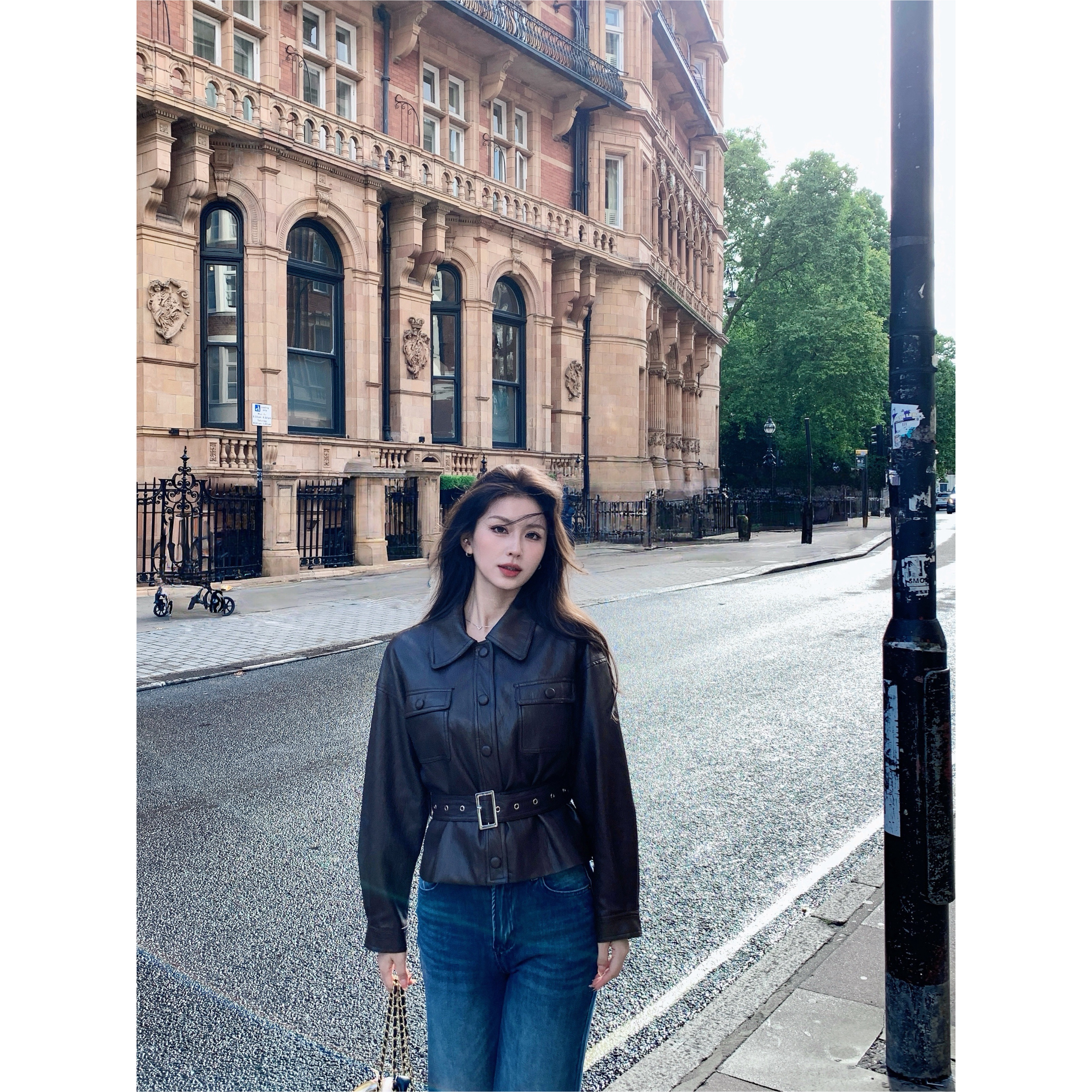 小象【酷感定格】咖色机车皮衣夹克女设计感可拆腰带PU皮短款外套,女装/女士精品,皮衣,淘宝优惠券,粉丝福利购,淘宝优惠卷