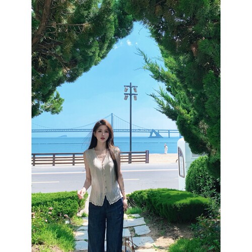小象亚麻莱赛尔混纺复古针织马甲