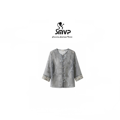 SMVP新中式刺绣立领显瘦衬衫