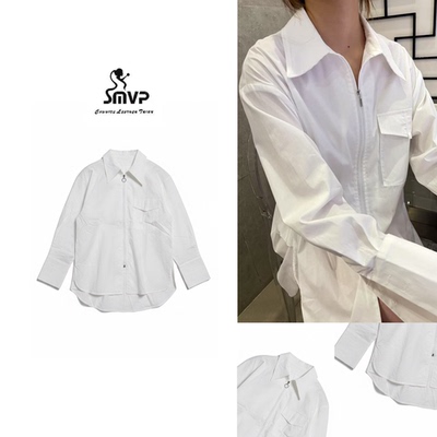 SMVP撞色条纹翻领长袖衬衫女