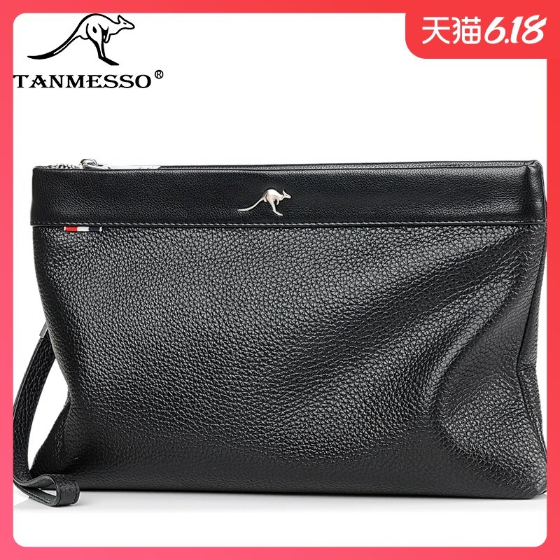 手拿包软真皮手包男2019新款时尚大容量休闲手抓包牛皮信封包男包