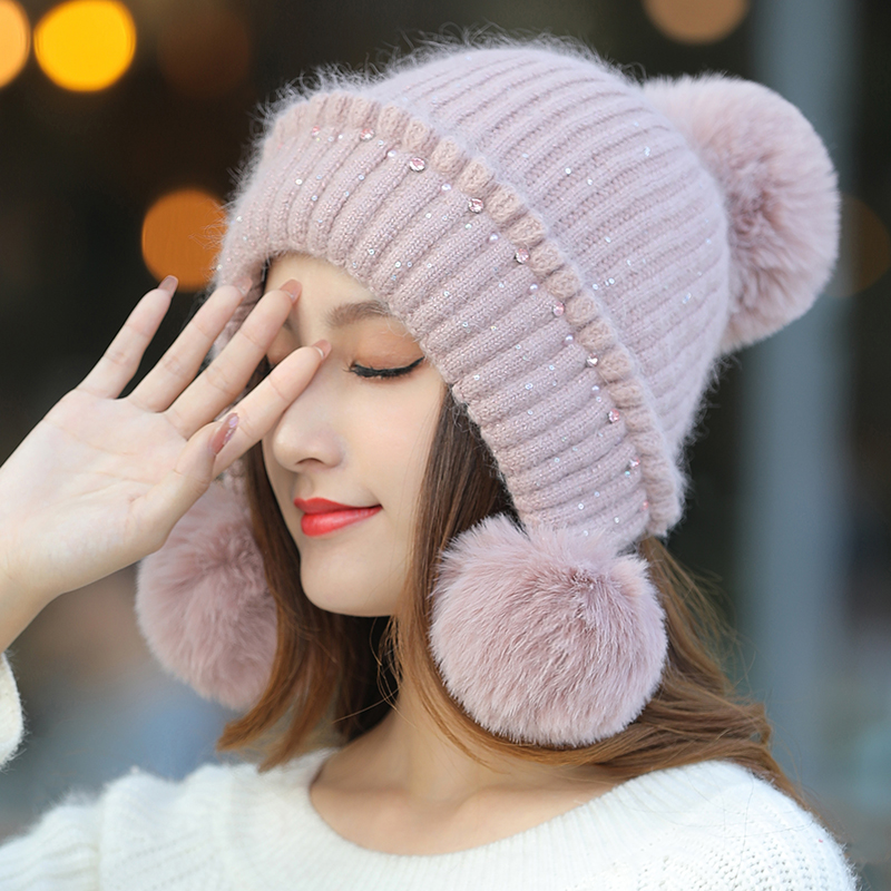 冬天帽子女秋冬季保暖加绒针织毛线堆堆帽韩版时尚百搭护耳包头帽