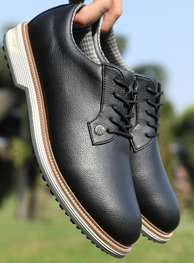 PGM 高尔夫球鞋男士复古英伦风休闲运动鞋子减震防水男鞋黑色皮鞋