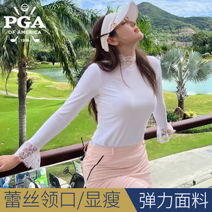 新款 高尔夫女装上衣女长袖T恤蕾丝半高领打底衫运动衣服裙子套装