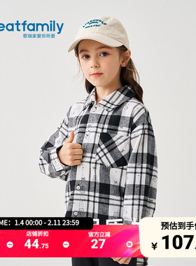 歌瑞家女童衬衫202025秋季新款美式复古格子衬衫学院风百搭上衣