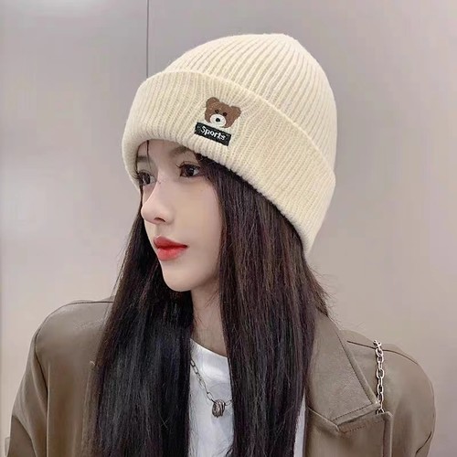 小熊帽子女秋冬季骑车百搭