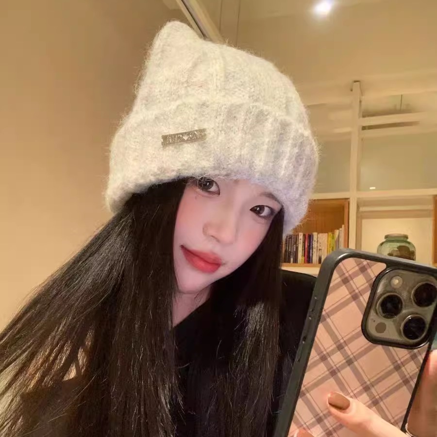 韩系针织猫耳帽子女2025新款冬季