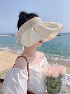 2026空顶防晒帽子编织遮脸防紫外线夏季彩胶遮阳太阳帽女款贝壳帽