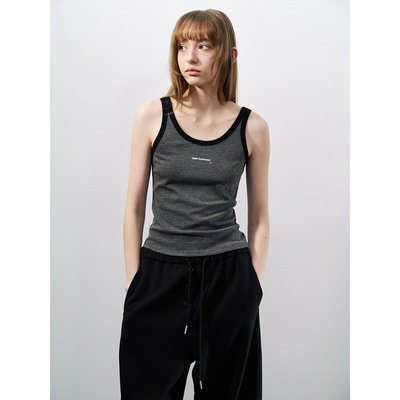 Hello September 休闲U字领撞色条纹轻松百搭印花短款背心H60470