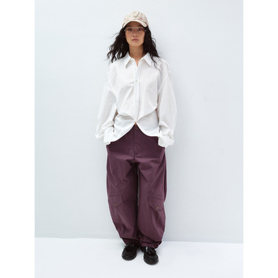 Hello September 纸质棉肌理感剪刀下摆设计长袖单排扣衬衫V60037